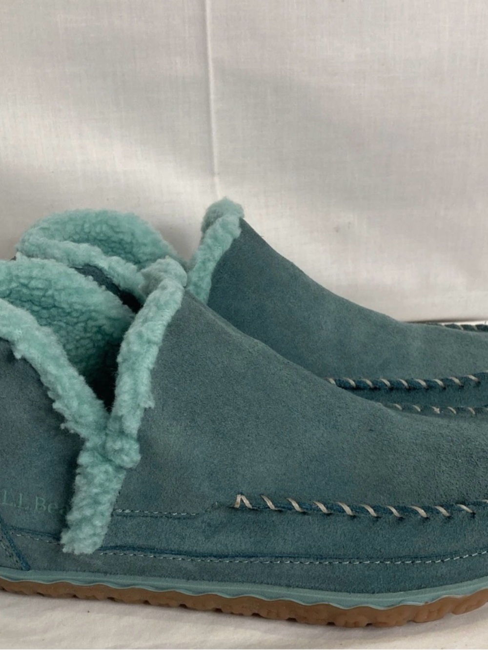L.L. Bean Women's Teal Suede Shearling Slip-On Loafers